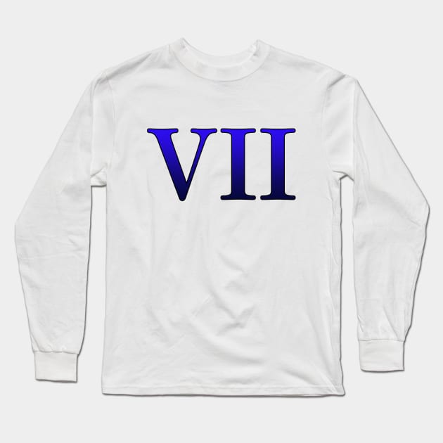 Blue Roman Numeral 7 VII Long Sleeve T-Shirt by Numerica